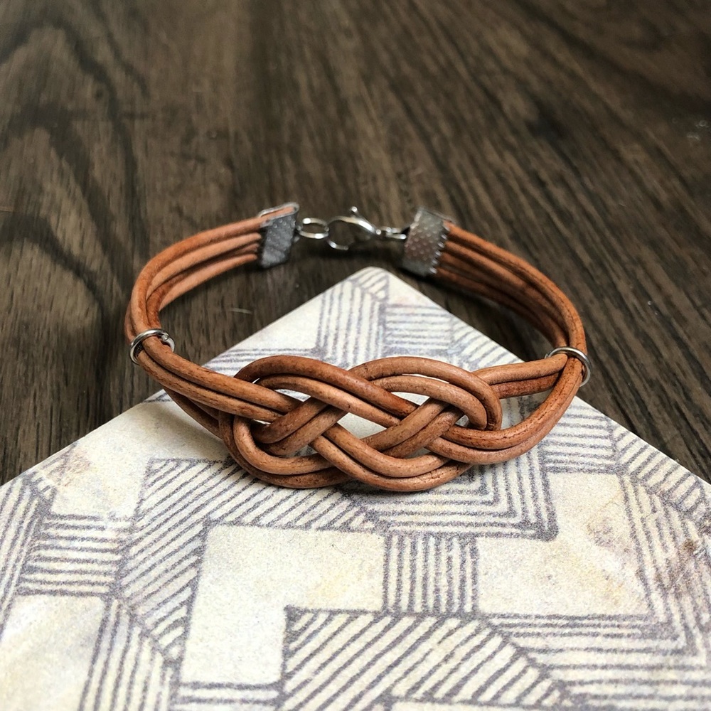 Handmade knotted leather bracelet